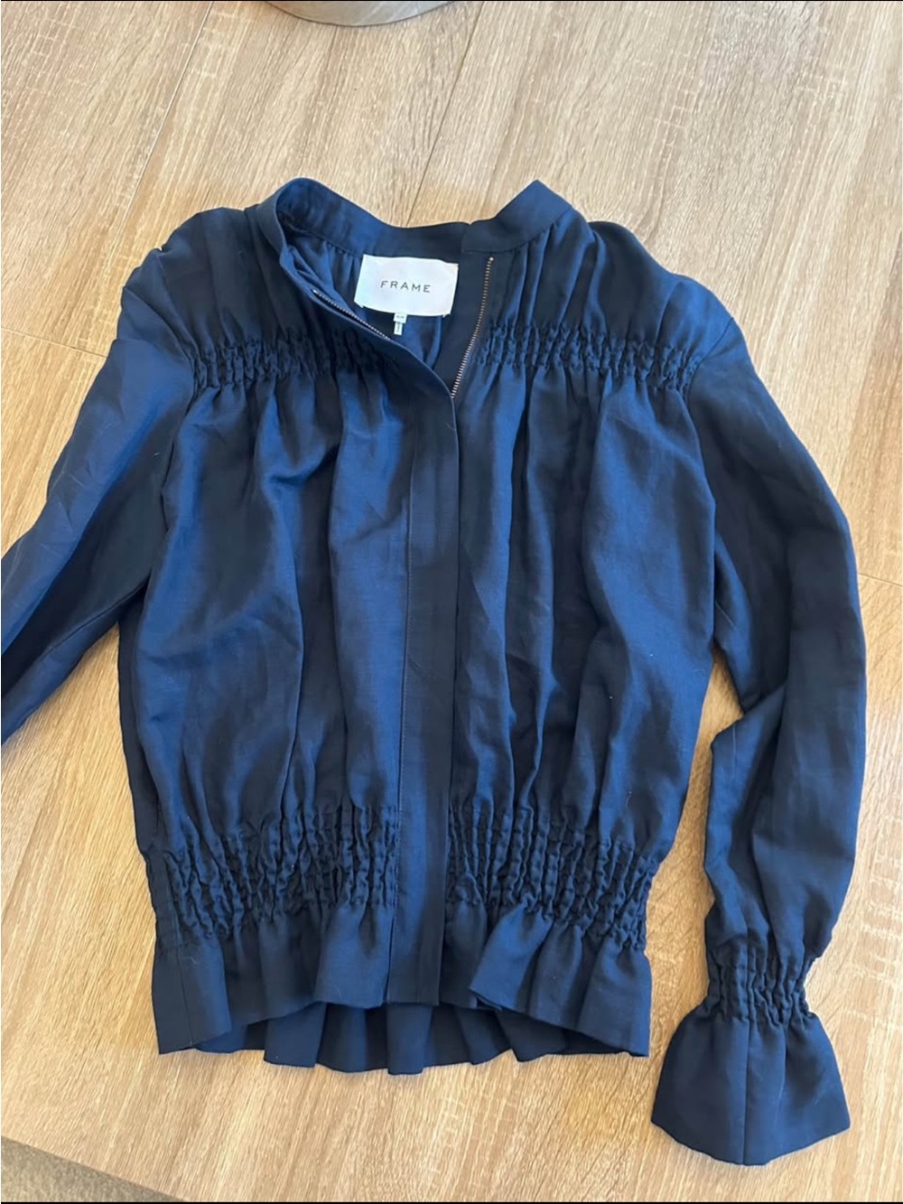 Frame Denim Navy Blue Smocked Waist Jacket